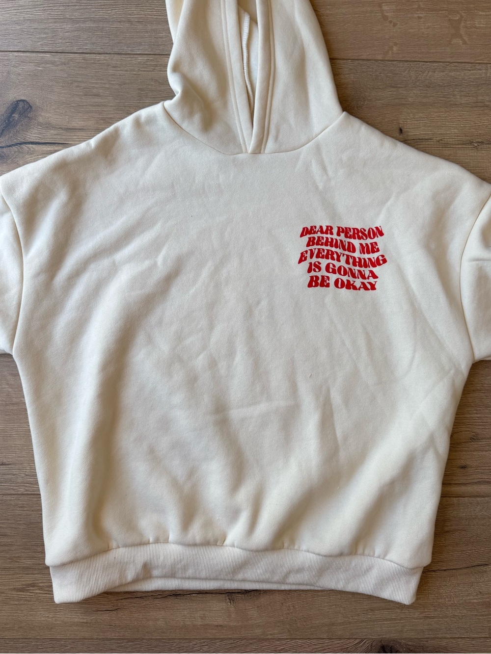 Edikted Cream Hoodie with Red Chest Text